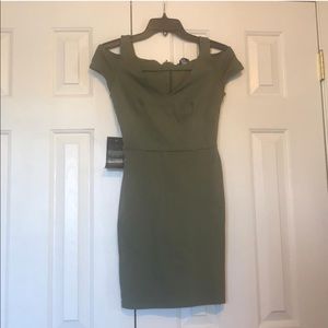 BEBE NWT Olive green stretch body con cut out arm detailed sexy AF Dress